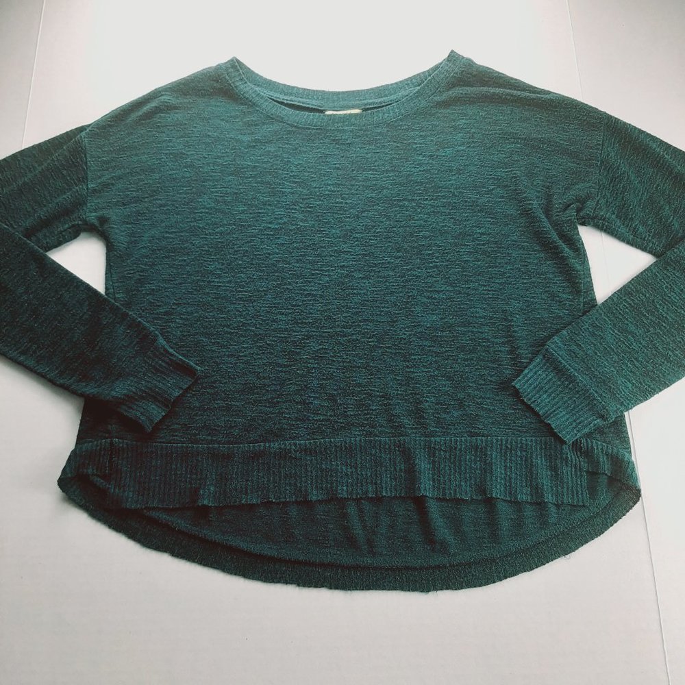 Prince & Fox Womens Pullover Crop Sweater Size XS Green Black Marled Semi Sheer